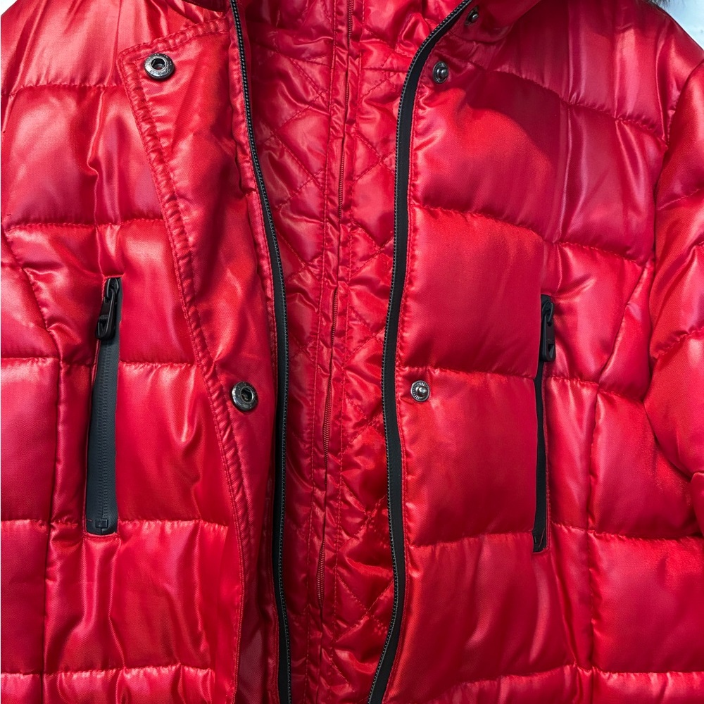 Guess Red Puffer Jacket with Faux Fur Hood - Picture 4 of 7